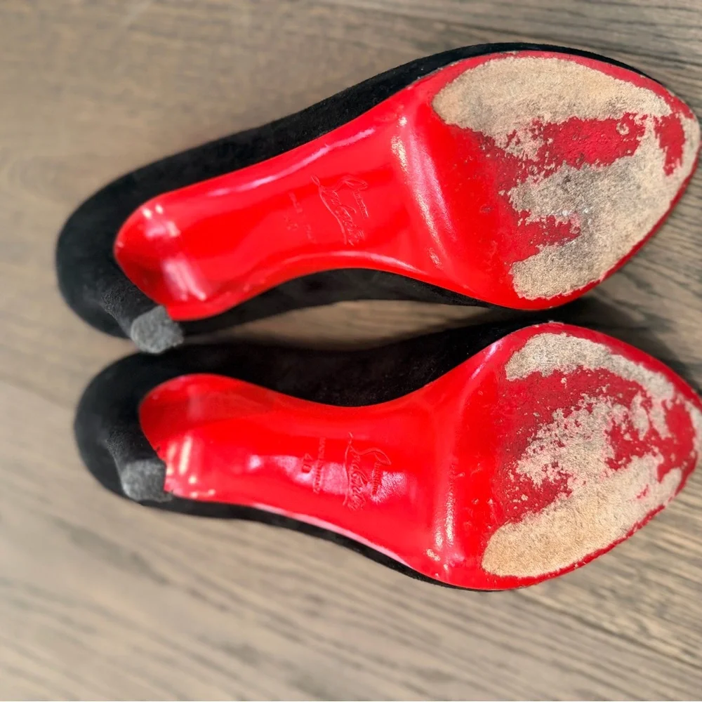 Christian Louboutin Black Suede Peep Toe Heels - Picture 4 of 4
